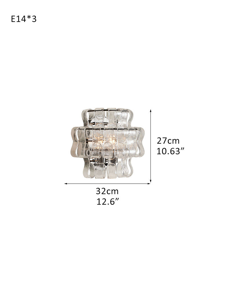 Clear/Smoke Glass Bedroom Ghiaccio Semi-Flush Wall Sconces in Brass/Bronze Aluminum