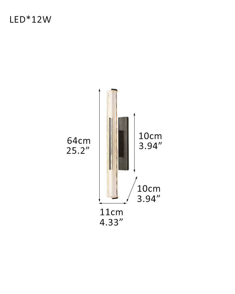 Valence K9 Crystal Fluted Tube Wall Sconce - Serene Black & Brass Trim -Single & Double Crystal Tubes