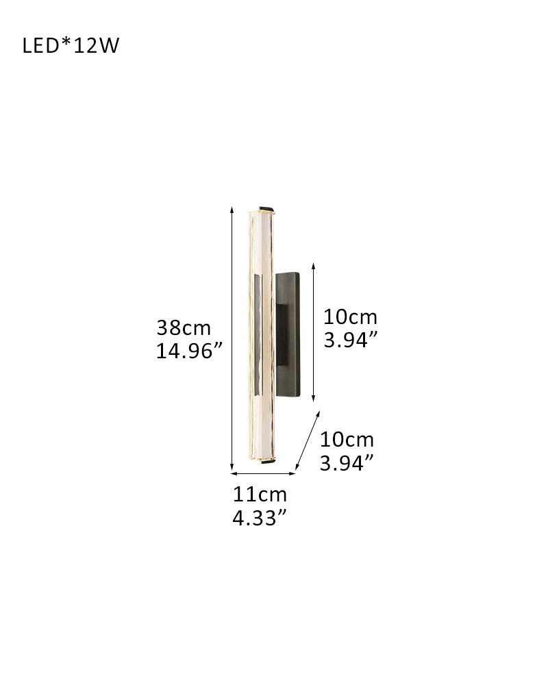Valence K9 Crystal Fluted Tube Wall Sconce - Serene Black & Brass Trim -Single & Double Crystal Tubes