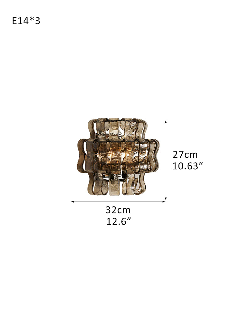 Clear/Smoke Glass Bedroom Ghiaccio Semi-Flush Wall Sconces in Brass/Bronze Aluminum