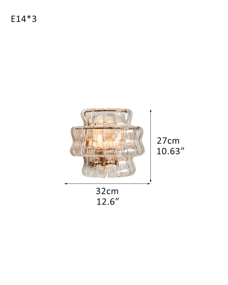 Clear/Smoke Glass Bedroom Ghiaccio Semi-Flush Wall Sconces in Brass/Bronze Aluminum