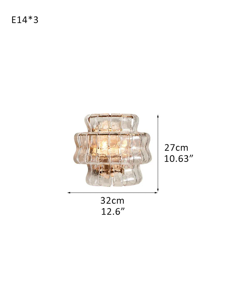 Clear/Smoke Glass Bedroom Ghiaccio Semi-Flush Wall Sconces in Brass/Black Aluminum L32*H27CM L12"*H11"(E14*3) Brass + Transparent Glass Flush Mounted Wall Sconce Lamp