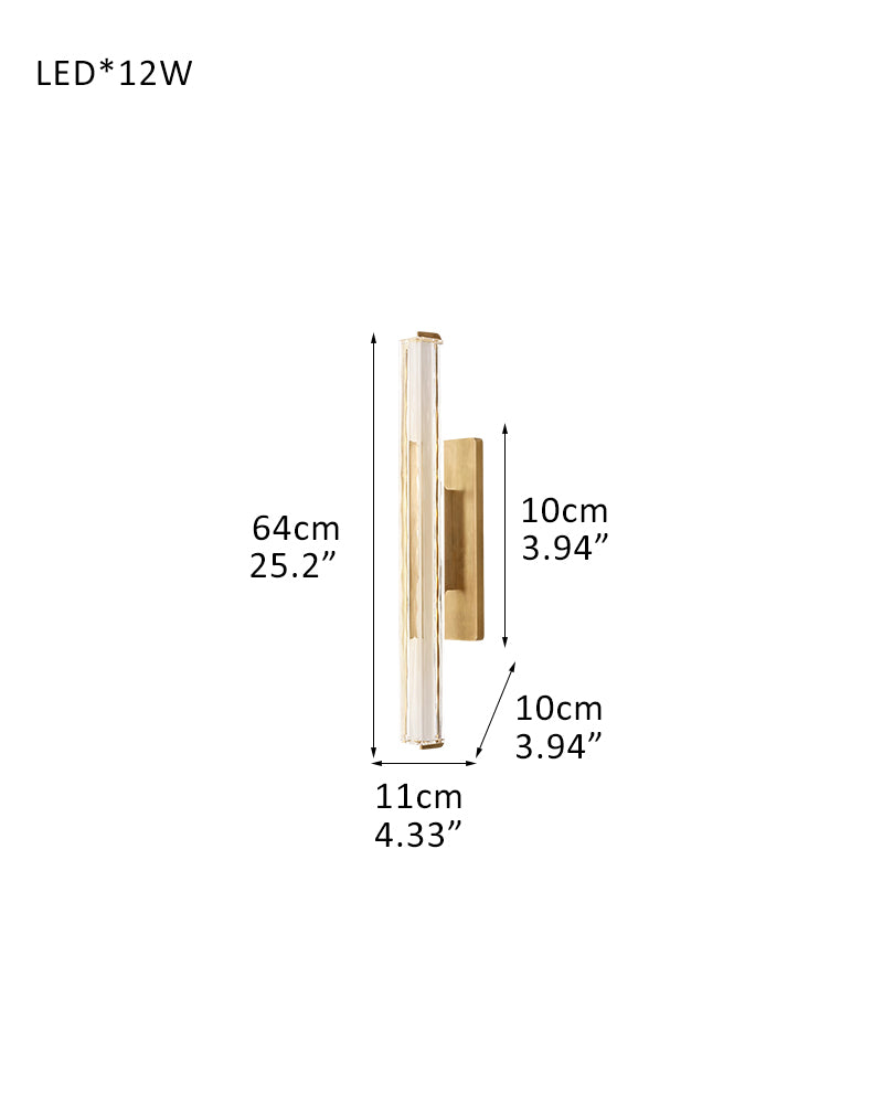 Valence K9 Crystal Fluted Tube Wall Sconce - Serene Black & Brass Trim -Single & Double Crystal Tubes