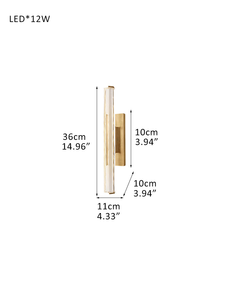Valence K9 Crystal Fluted Tube Wall Sconce - Serene Black & Brass Trim -Single & Double Crystal Tubes