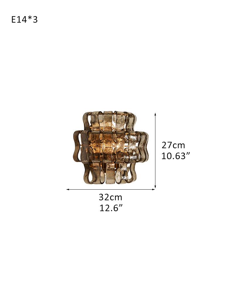 Clear/Smoke Glass Bedroom Ghiaccio Semi-Flush Wall Sconces in Brass/Bronze Aluminum