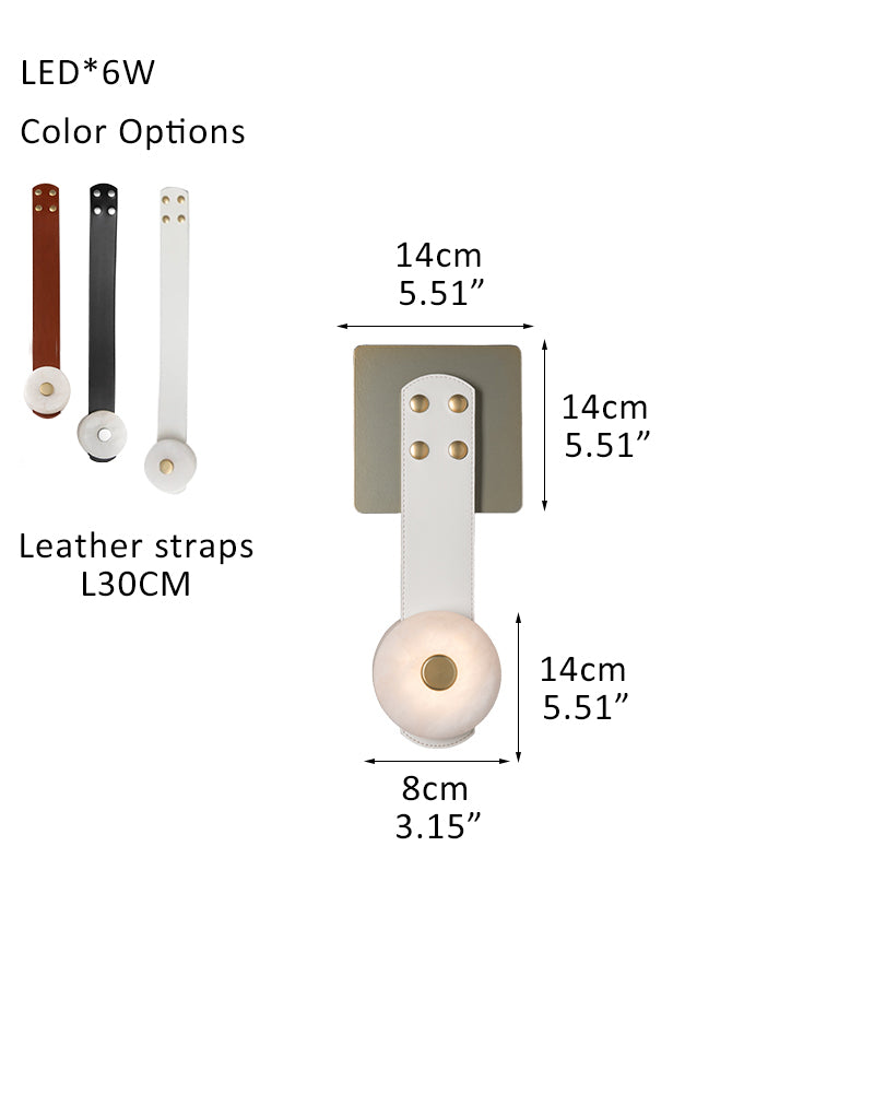 Modern Brass LED Alabaster Snaps Wall Sconce with Leather straps in Brown/Black/White Finish