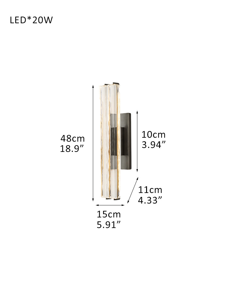 Valence K9 Crystal Fluted Tube Wall Sconce - Serene Black & Brass Trim -Single & Double Crystal Tubes