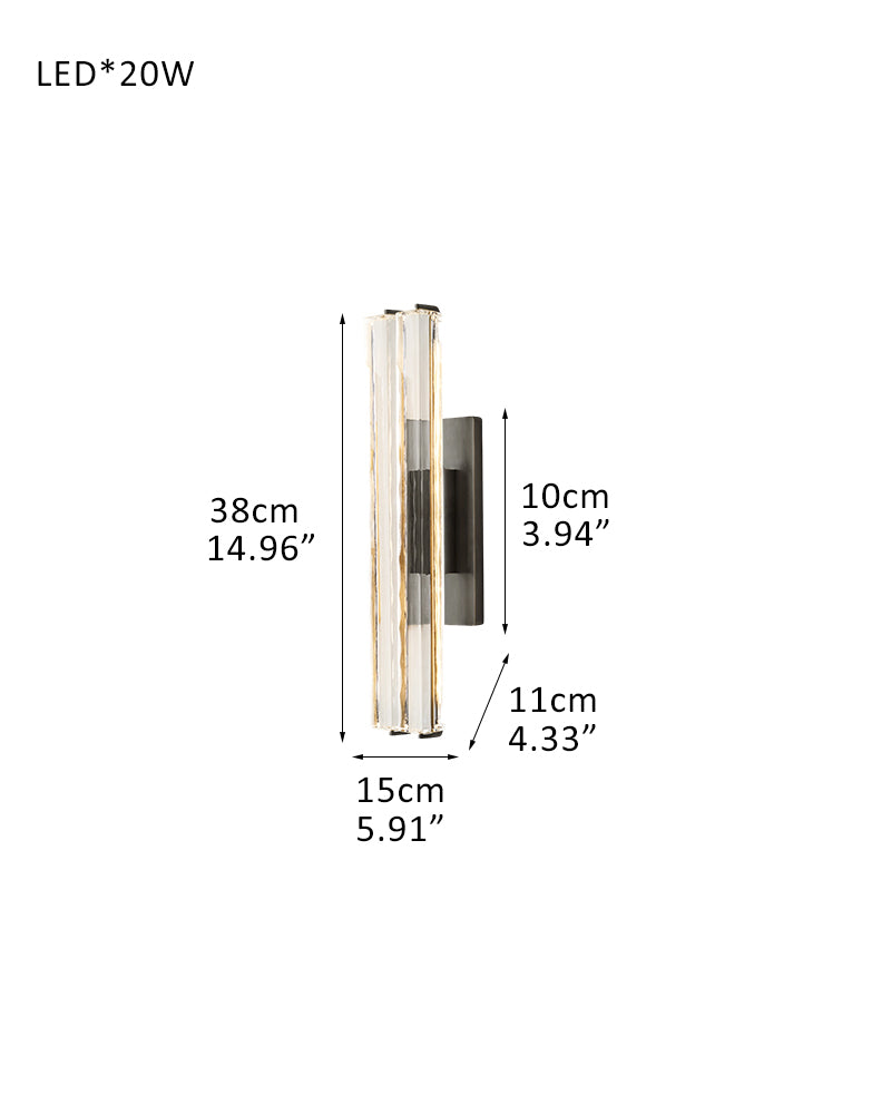 Valence K9 Crystal Fluted Tube Wall Sconce - Serene Black & Brass Trim -Single & Double Crystal Tubes