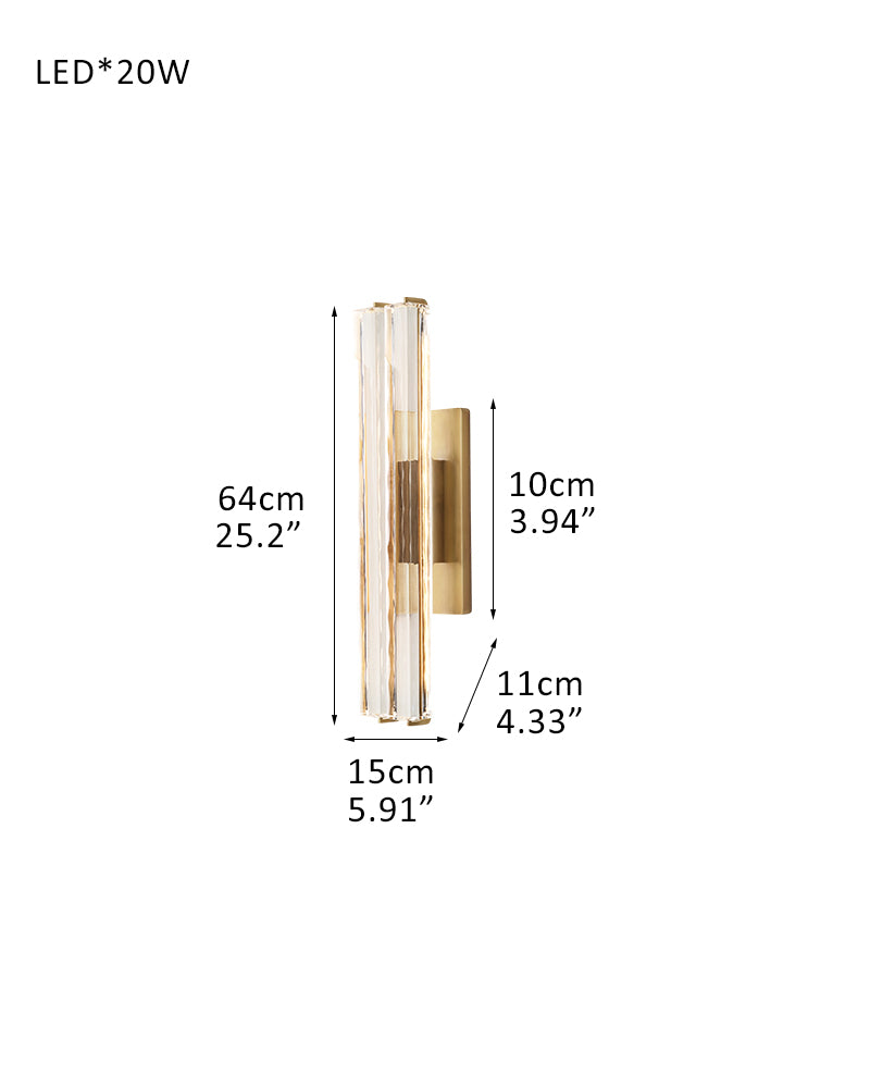 Valence K9 Crystal Fluted Tube Wall Sconce - Serene Black & Brass Trim -Single & Double Crystal Tubes