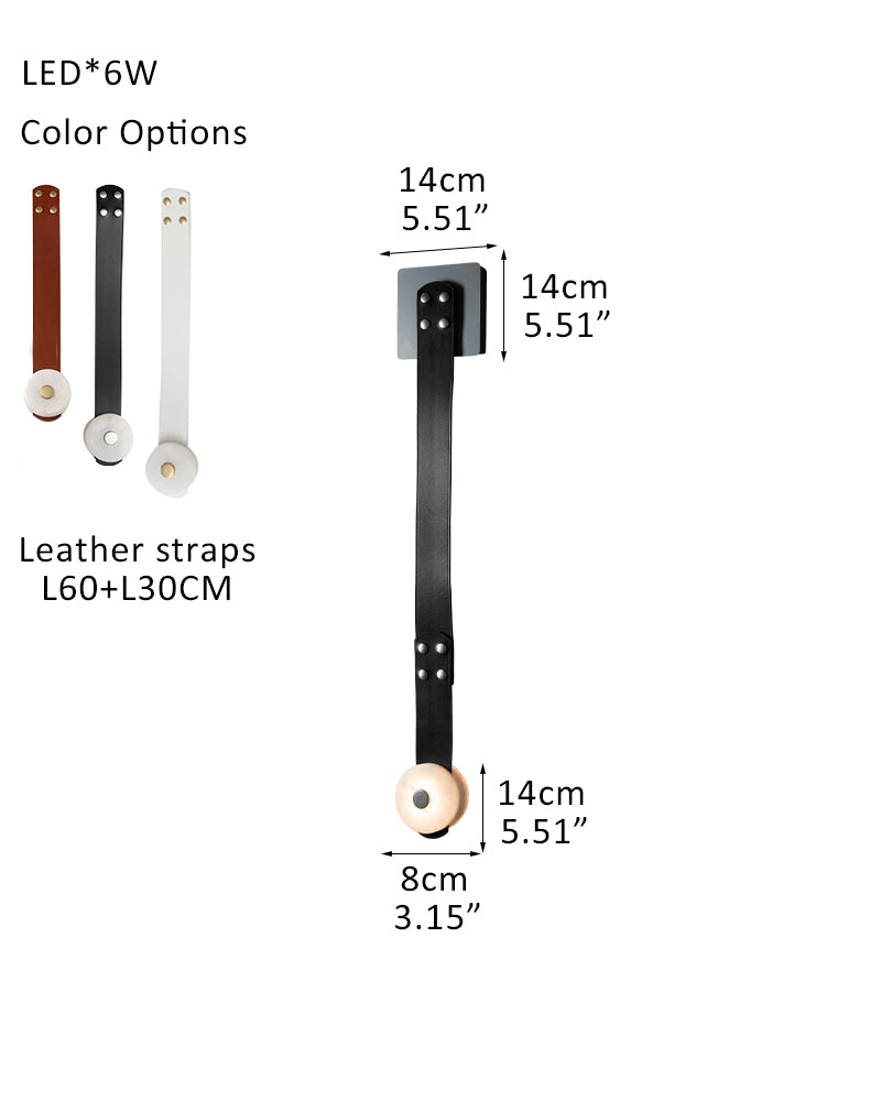 Modern Brass LED Alabaster Snaps Wall Sconce with Leather straps in Brown/Black/White Finish