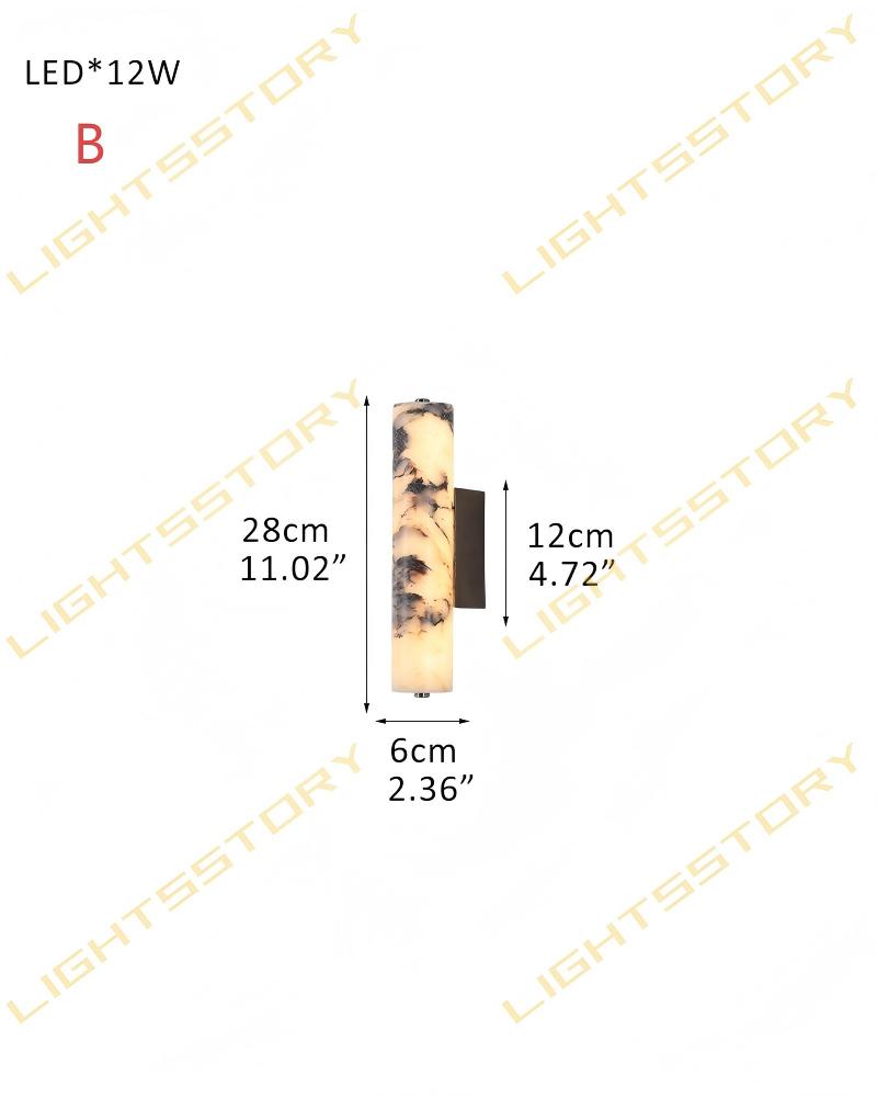 Adrian Frosted Black/Brass Metal LED Cylindrical Nature Texture Marble Wall Sconces D6*H28CM D2.36"*H11.02"-B Black + White Modern Art Design Wall Lamp