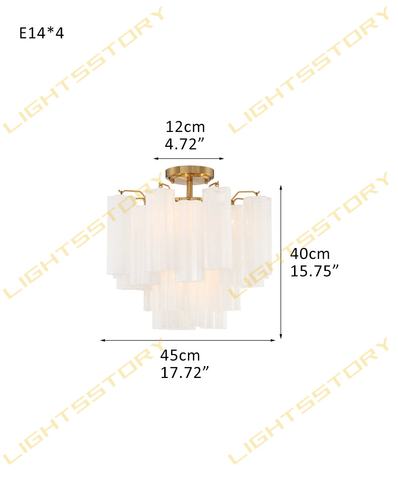 Murano Multi-tiered Glass Tubes Flush Mount Wide 18in Ceiling Lamps|Brass/Black Disc Base D45*H40CM D17.72"*H15.75" Gold + White Glass Modern Ceiling lamp
