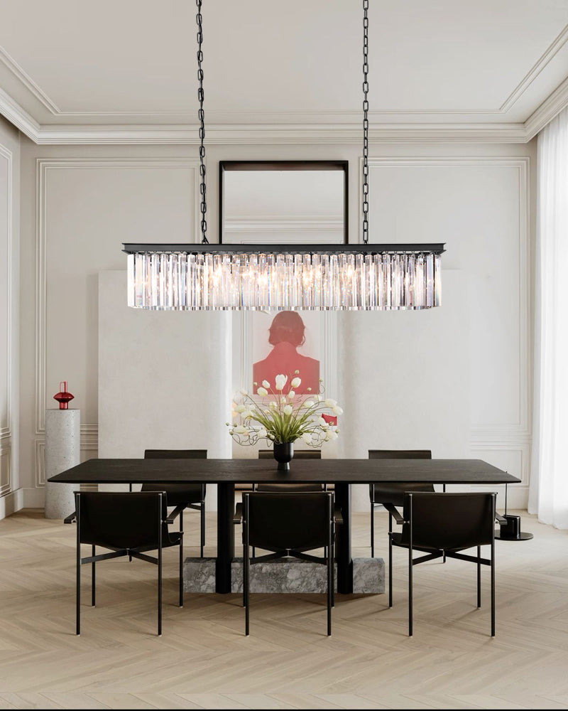 Deauville K9 Crystal Multi Tiered Crystal Prism Rod Linear Chandelier - K9 Crystal, Lux Gold Trim - Kitchen Islands & Dining Rooms