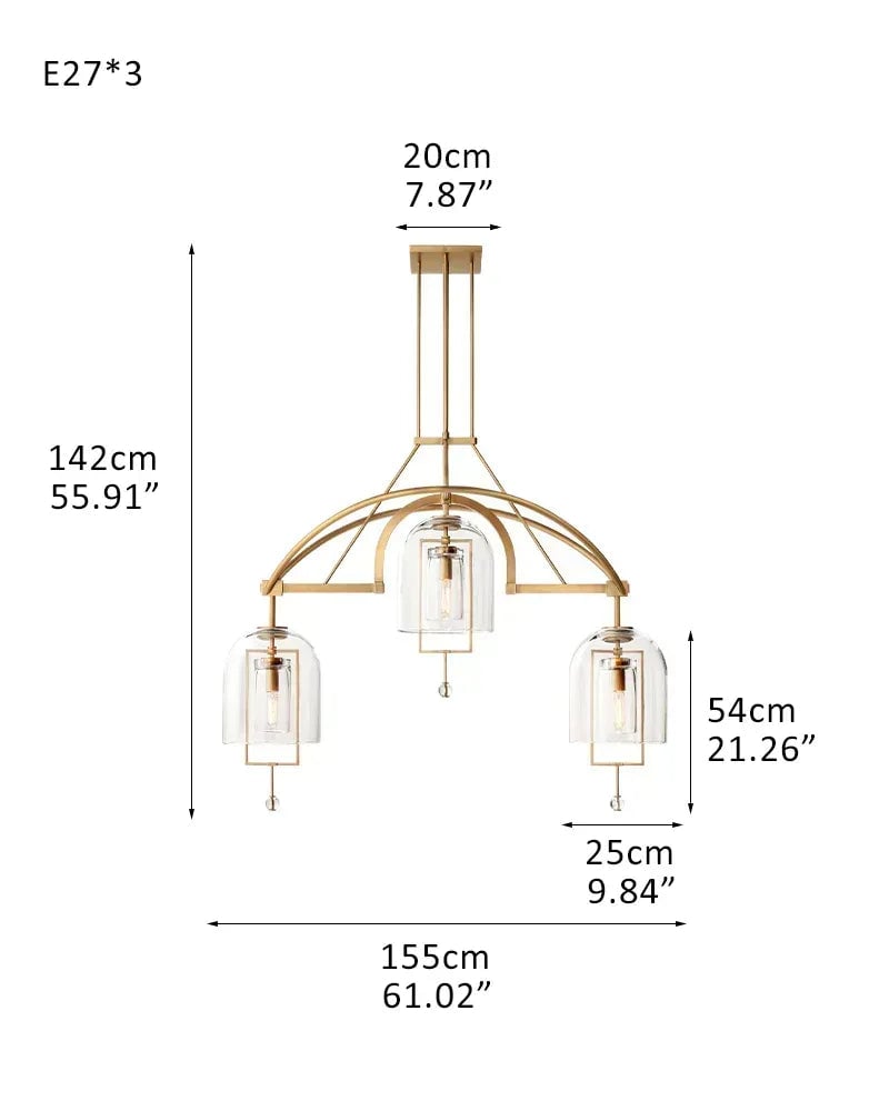 Amalfi Series Architectural Chandelier | Sculptural Orb Hand-Blown Glass and Brass Hardware, Premium Brass finish for Modern Dining Rooms and Entryways 3-light-D25*H40CM D9.84"*H15.75" Brass American Vintage chandelier lamp