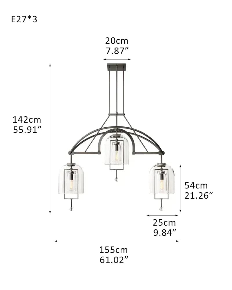 Amalfi Series Architectural Chandelier | Sculptural Orb Hand-Blown Glass and Brass Hardware, Premium Brass finish for Modern Dining Rooms and Entryways 3-light-D25*H40CM D9.84"*H15.75" Black American Vintage chandelier lamp