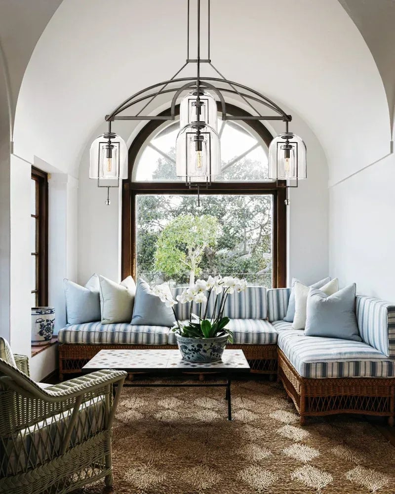 Amalfi Series Architectural Chandelier | Sculptural Orb Hand-Blown Glass and Brass Hardware, Premium Brass finish for Modern Dining Rooms and Entryways American Vintage chandelier lamp