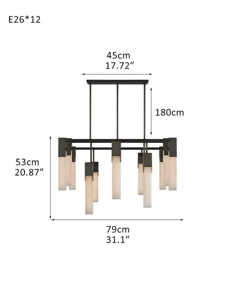 Annecy Series Ethereal Chandelier | Linear Carved Natural Alabaster with Iron Accents, Antique Black finish for Dining Rooms and Kitchen Islands 12-light-D79*H53CM D31"*H20.78" Black American chandelier