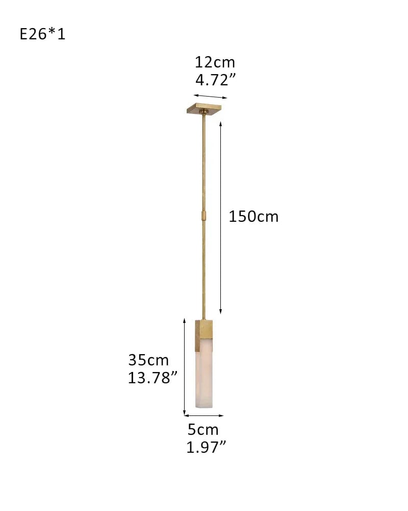 Annecy Series Geometric Chandelier | Square Carved premium vein-rich natural alabaster, Antique Burnished Brass, Black, and Silver for Modern Dining Rooms and Living Spaces 1-light-D5*H35CM D1.97"*H13.78" Brass American chandelier