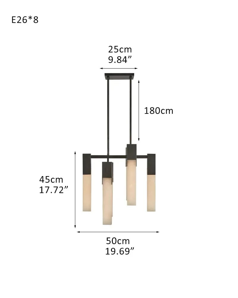Annecy Series Geometric Chandelier | Square Carved premium vein-rich natural alabaster, Antique Burnished Brass, Black, and Silver for Modern Dining Rooms and Living Spaces 8-light-D50*H45CM D19.69"*H17.72" Black American chandelier