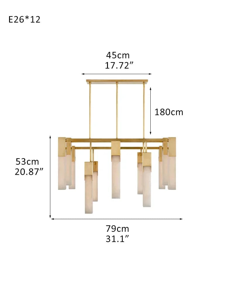Annecy Series Geometric Chandelier | Square Carved premium vein-rich natural alabaster, Antique Burnished Brass, Black, and Silver for Modern Dining Rooms and Living Spaces 12-light-D79*H53CM D31"*H20.78" Brass American chandelier