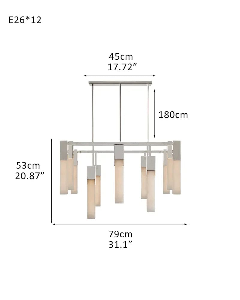 Annecy Series Geometric Chandelier | Square Carved premium vein-rich natural alabaster, Antique Burnished Brass, Black, and Silver for Modern Dining Rooms and Living Spaces 12-light-D79*H53CM D31"*H20.78" Silver American chandelier