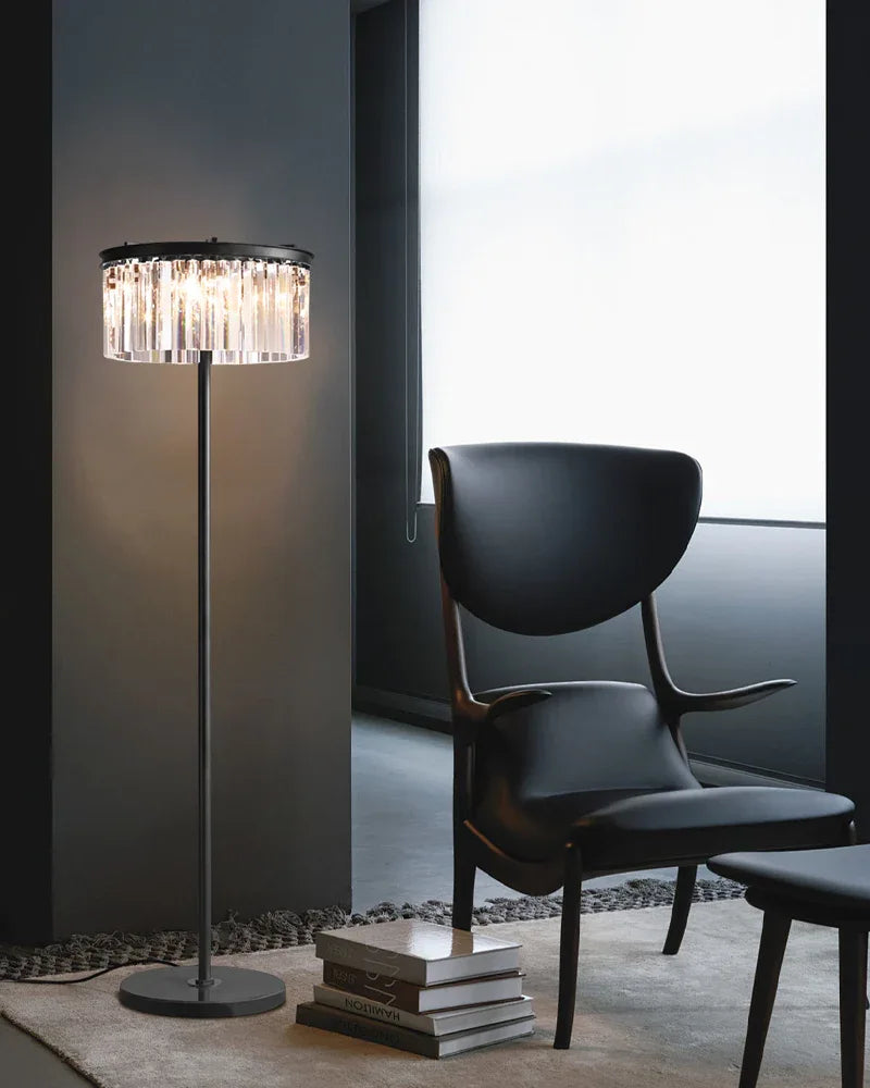 6-Bulb Standing Lamp Rustic 1/3-Layer Crystal Block Floor Light in Black marble base for Living Room American standing floor lamp