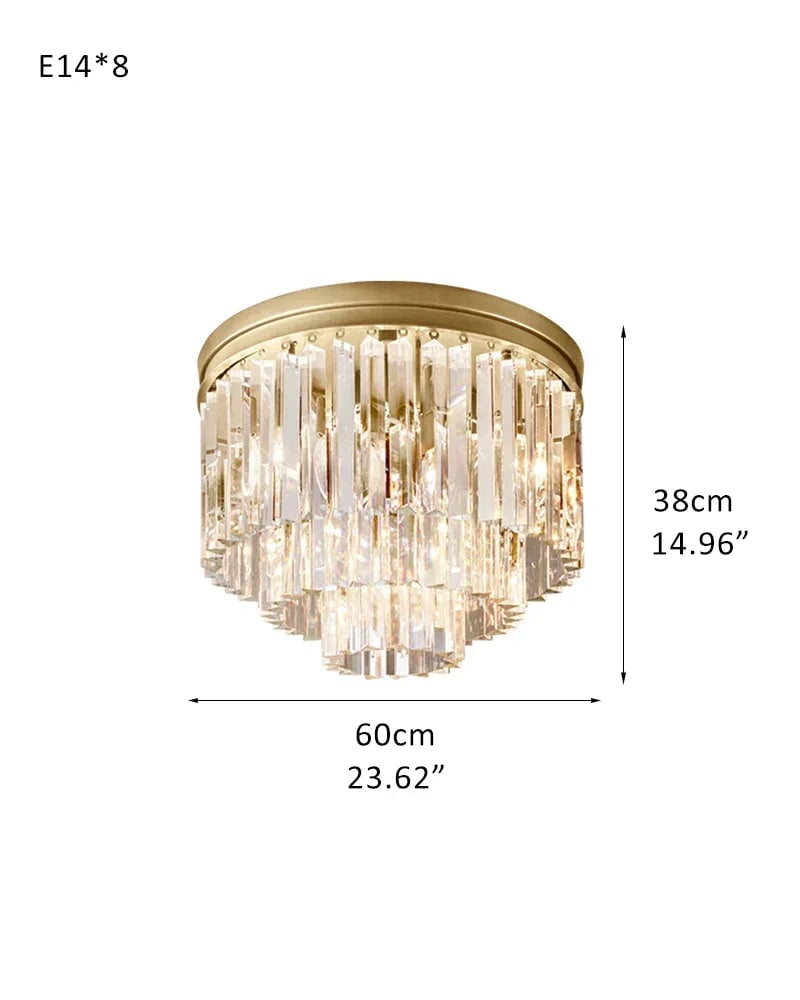Aurelia Series Prismatic Drum Chandelier | Triple Tier K9 Crystal Pure K9 crystal strips, Premium Gold finish for Grand Foyers and Dining Rooms 3-Tier-D60*H38CM D23.62“*H14.96" Gold Flush Mounted Ceiling Lamp