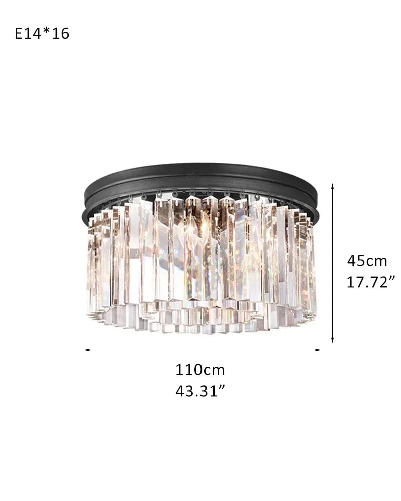 Aurelia Series Prismatic Drum Chandelier | Triple Tier K9 Crystal Pure K9 crystal strips, Premium Gold finish for Grand Foyers and Dining Rooms 2-Tier-D110*H45CM D43.31“*H17.72" Black Flush Mounted Ceiling Lamp