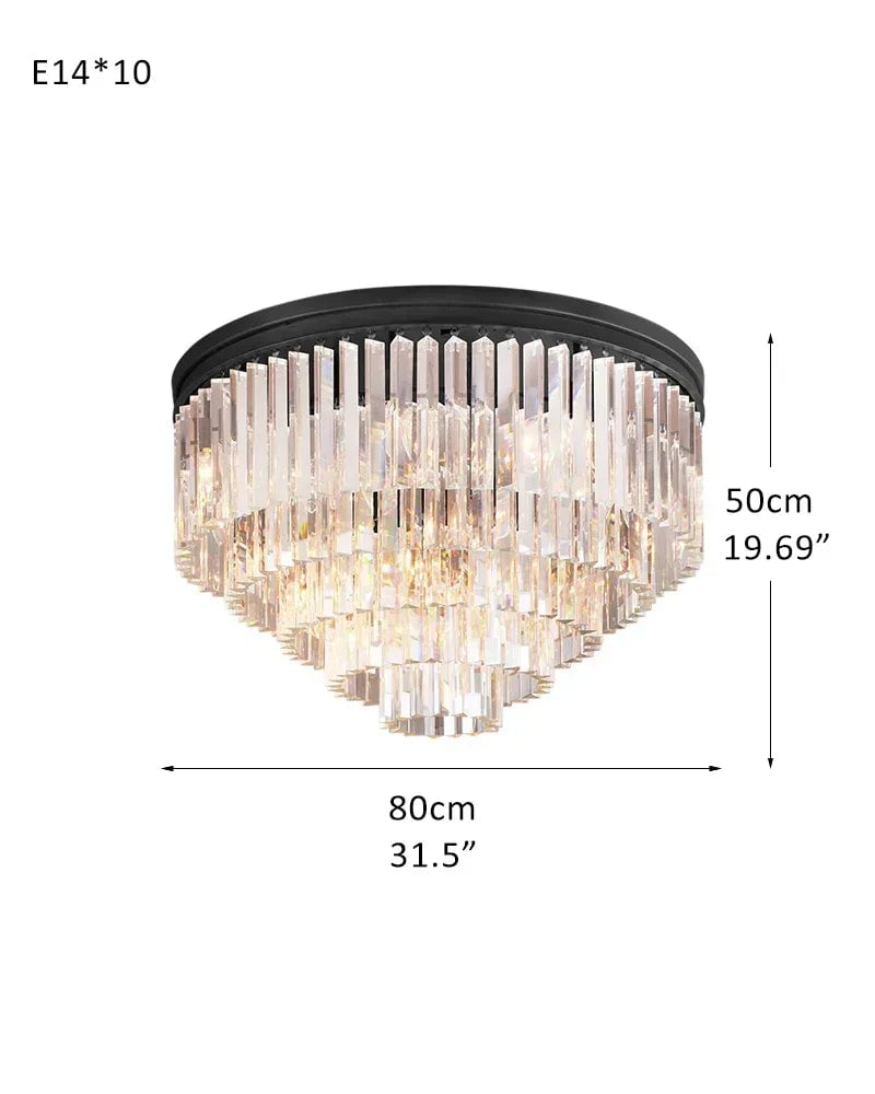 Aurelia Series Prismatic Drum Chandelier | Triple Tier K9 Crystal Pure K9 crystal strips, Premium Gold finish for Grand Foyers and Dining Rooms 5-Tier-D80*H50CM D31.5“*H19.69" Black Flush Mounted Ceiling Lamp