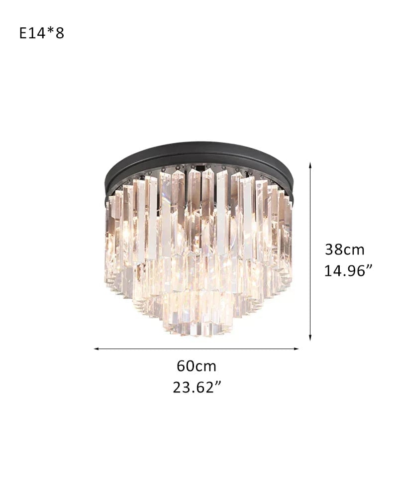 Aurelia Series Prismatic Drum Chandelier | Triple Tier K9 Crystal Pure K9 crystal strips, Premium Gold finish for Grand Foyers and Dining Rooms 3-Tier-D60*H38CM D23.62“*H14.96" Black Flush Mounted Ceiling Lamp