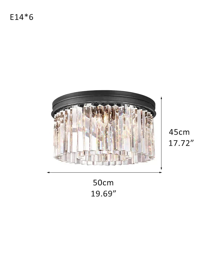 Aurelia Series Prismatic Drum Chandelier | Triple Tier K9 Crystal Pure K9 crystal strips, Premium Gold finish for Grand Foyers and Dining Rooms 2-Tier-D50*H45CM D19.69“*H17.72" Black Flush Mounted Ceiling Lamp
