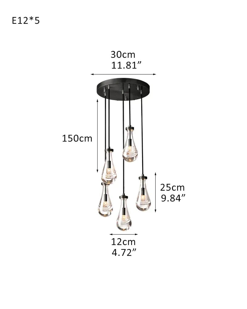 Aveline Series Cascading Chandelier | Linear Floating Raindrop Exquisite Blown Glass and Metal, Premium Metal for Dining Rooms and Kitchen Islands 5-light-D12*H25CM D4.7"*H9.8" Black American chandelier