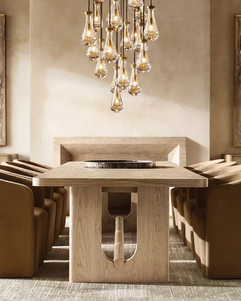 Aveline Series Cascading Cluster Pendant Chandelier | Rainfall Cluster Hand-Blown Glass Raindrops, Vintage Brass for Dining Rooms and Grand Foyers American chandelier