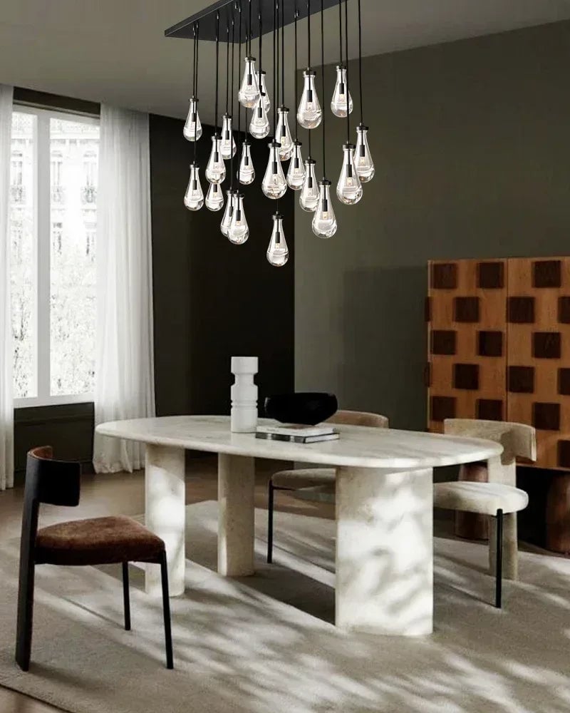 Aveline Series Cascading Cluster Pendant Chandelier | Rainfall Cluster Hand-Blown Glass Raindrops, Vintage Brass for Dining Rooms and Grand Foyers American chandelier