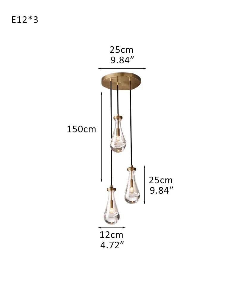 Aveline Series Ethereal Chandelier | Floating Raindrop Hand-Blown Glass and Durable Metal, Premium Metal for Luxury Home Interiors 3-light-D12*H25CM D4.7"*H9.8" Brass American chandelier