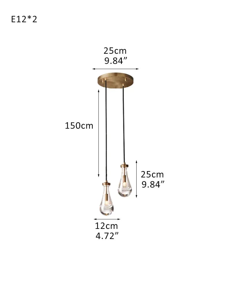 Aveline Series Ethereal Chandelier | Floating Raindrop Hand-Blown Glass and Durable Metal, Premium Metal for Luxury Home Interiors 2-light-D12*H25CM D4.7"*H9.8" Brass American chandelier