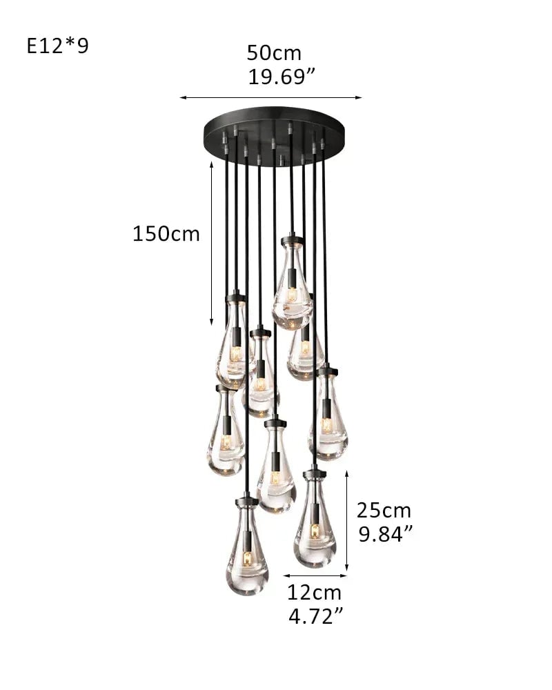 Aveline Series Refractive Chandelier | Round Raindrop Blown Glass and Durable Metal, Black finish for Living Rooms 9-light-D12*H25CM D4.7"*H9.8" Black American chandelier