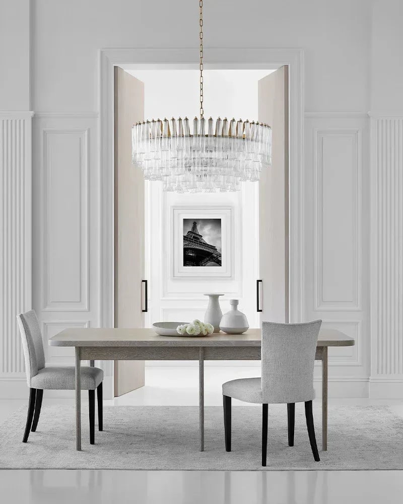 Bellagio Series Cascading Chandelier | Tiered Fluted Glass Clear Ribbed Fluted Glass and Polished Metal, Polished Metal for Glamorous Interiors and Grand Decors American chandelier