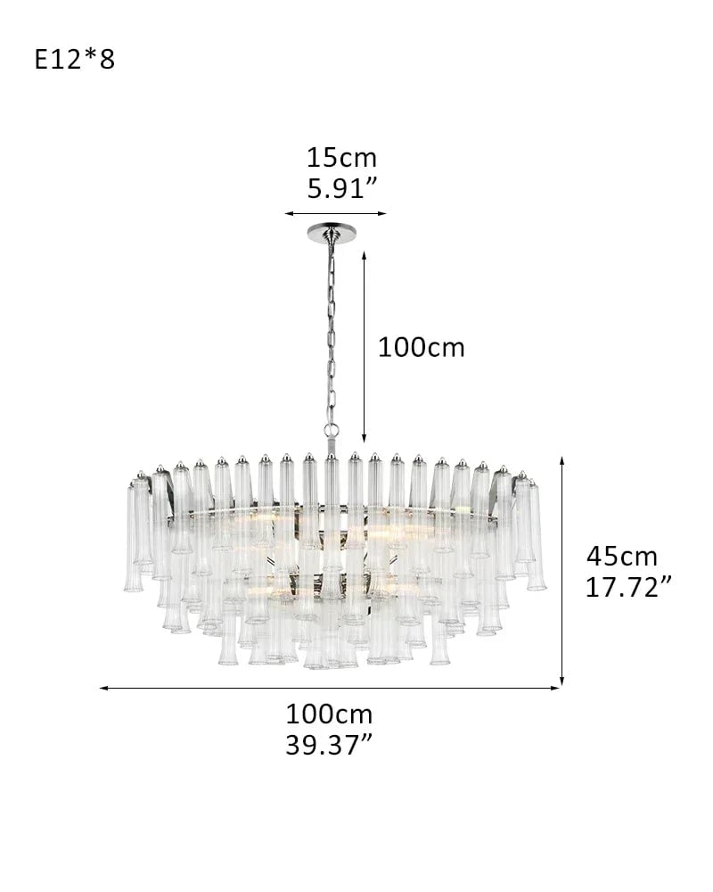 Bellagio Series Cascading Chandelier | Tiered Fluted Glass Clear Ribbed Fluted Glass and Polished Metal, Polished Metal for Glamorous Interiors and Grand Decors 8-light-D100*H45CM D39.37"*H17.72" Silver American chandelier