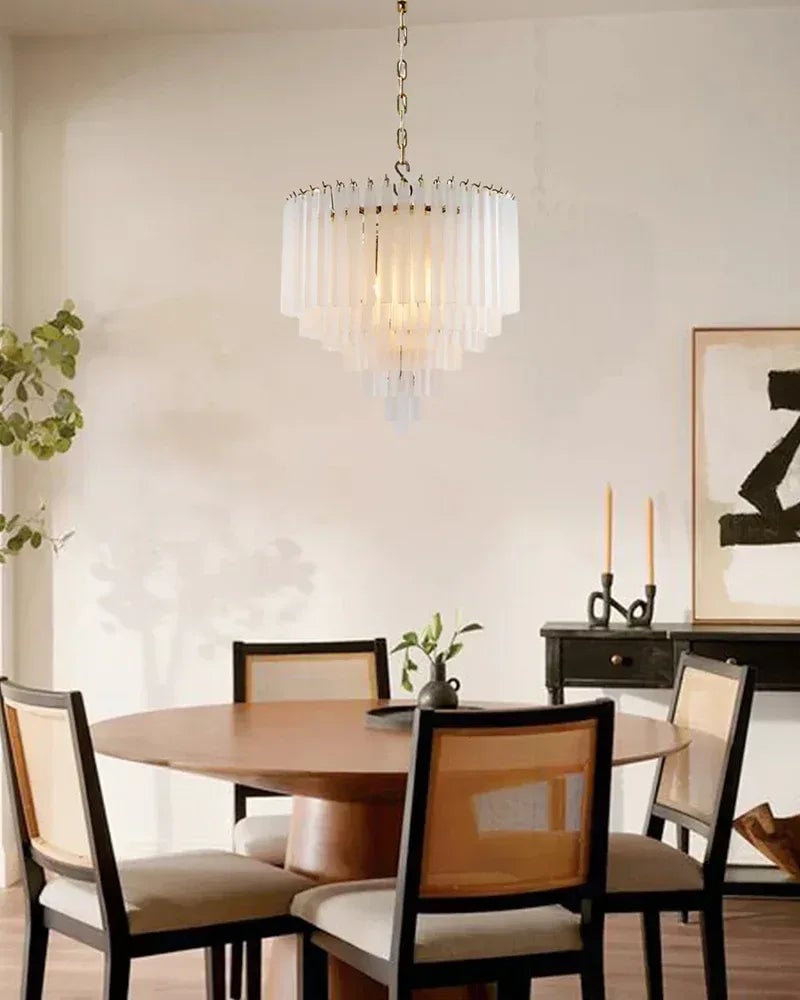 Bellagio Series Cascading Chandelier | Tiered Fluted Glass Clear Ribbed Glass and Polished Metal, Polished Metal for Grand Foyers and Glamorous Interiors American chandelier