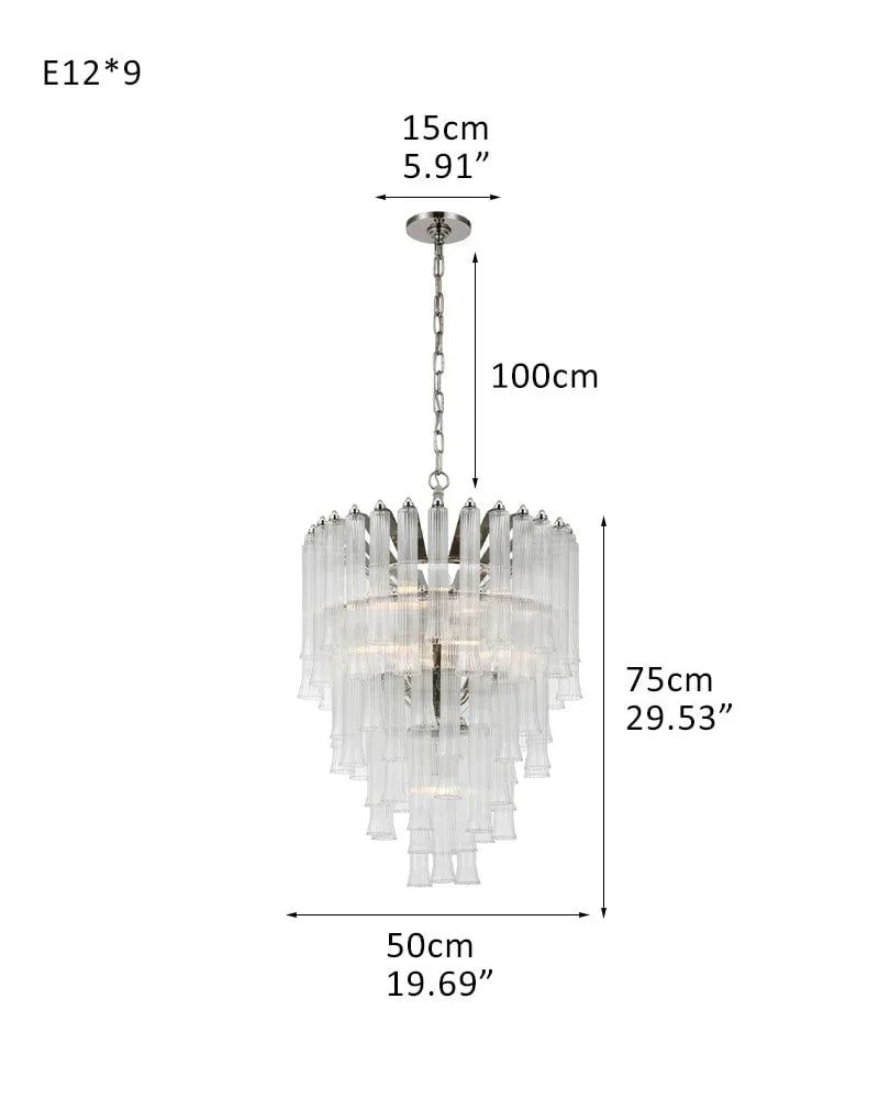 Bellagio Series Cascading Chandelier | Tiered Fluted Glass Clear Ribbed Glass and Polished Metal, Polished Metal for Grand Foyers and Glamorous Interiors 9-light-D50*H75CM D19.69"*H29.53"-Pendant Silver American chandelier