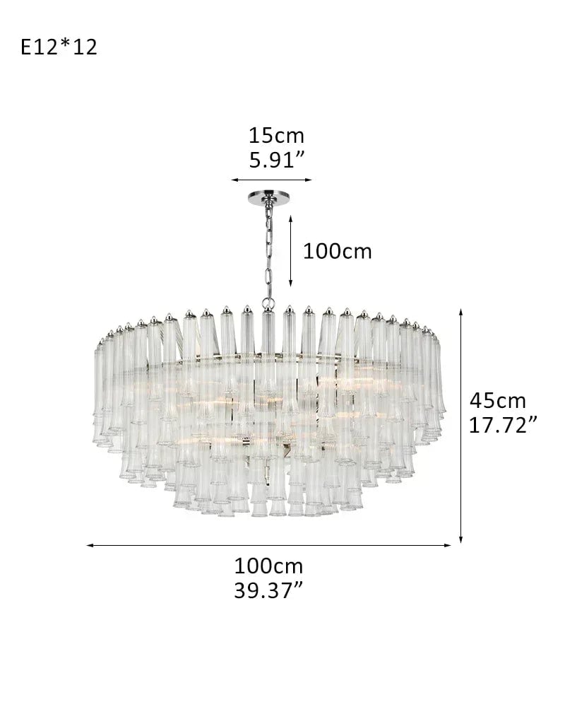Bellagio Series Cascading Chandelier | Tiered Fluted Glass Clear Ribbed Glass and Polished Metal, Polished Metal for Grand Foyers and Glamorous Interiors 12-light-D100*H45CM D39.37"*H17.72" Silver American chandelier