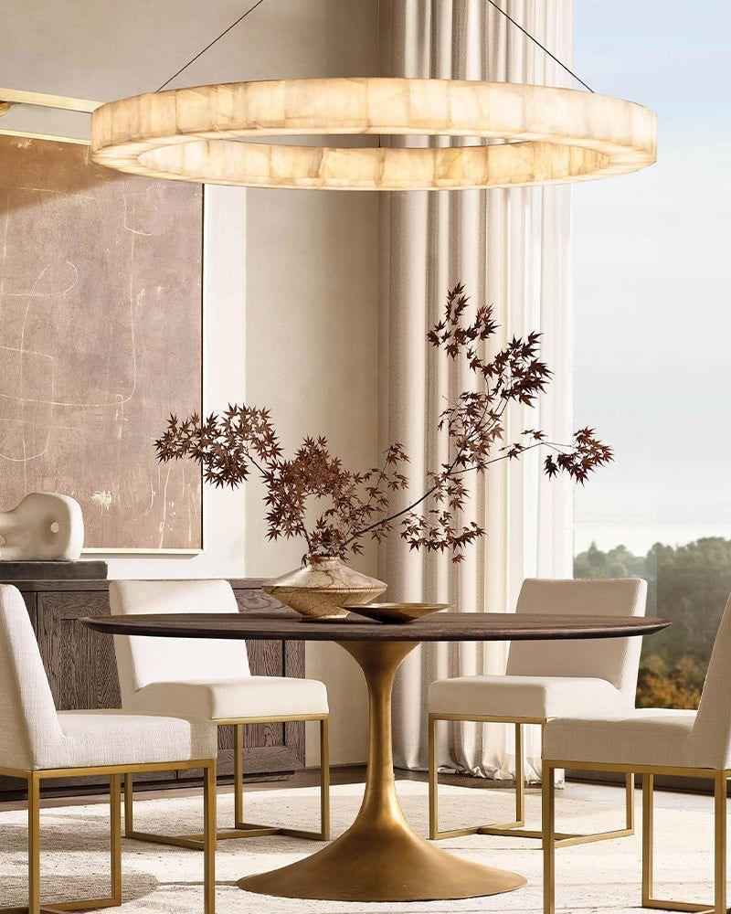 Belleval Series Architectural Chandelier | Modular Tiered Rectangular Solid Spanish white marble rings, Natural Stone finish for Dining Rooms and Grand Living Spaces American chandelier