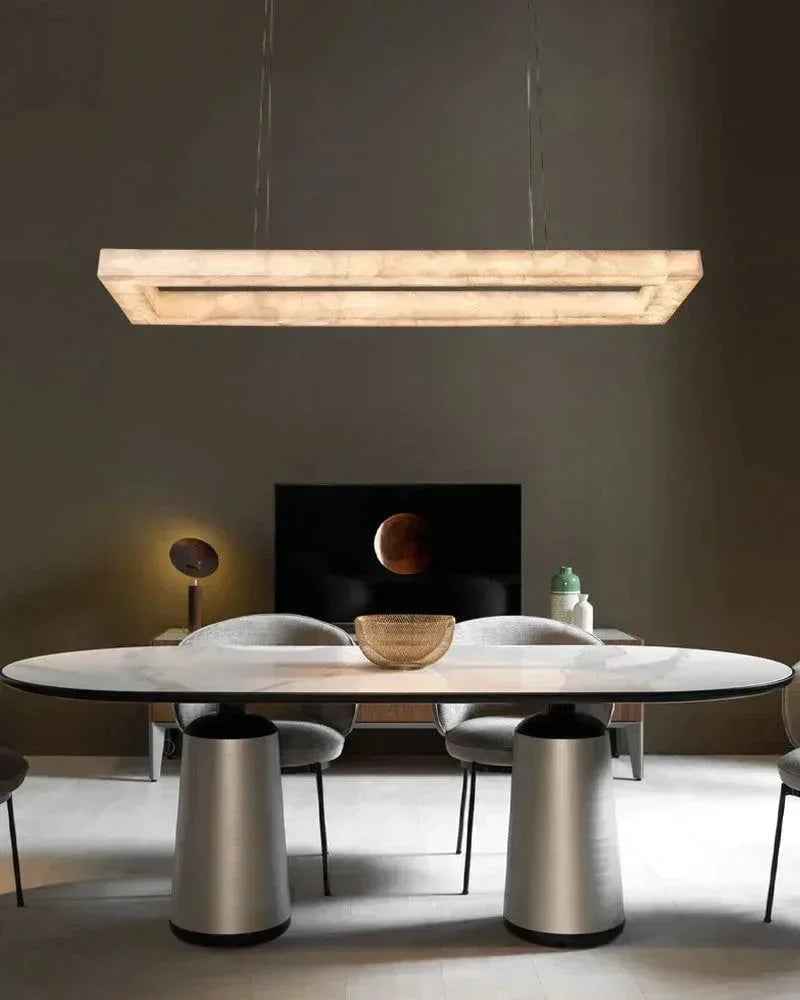Belleval Series Architectural Chandelier | Modular Tiered Rectangular Solid Spanish white marble rings, Natural Stone finish for Dining Rooms and Grand Living Spaces American chandelier
