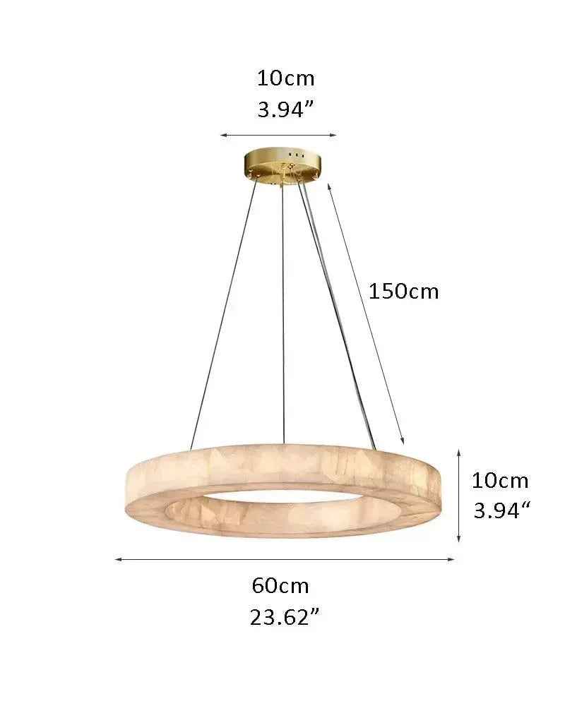 Belleval Series Architectural Chandelier | Modular Tiered Rings Solid Spanish white marble, Natural Stone finish for Grand Foyers and Dining Rooms 1 Tier-D60*H10CM D23.62*H3.94" White + Gold Vintage Simple Pendant Lamp