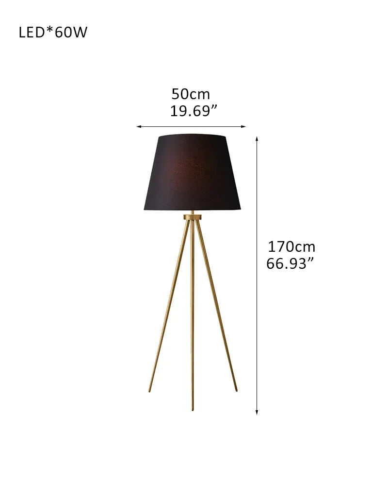 White/Black Linen Shade LED High Standing Floor Lamp in Brass/Black/Silver tripod D50*H170CM D19.69"*H66.93" Black + Brass American standing floor lamp