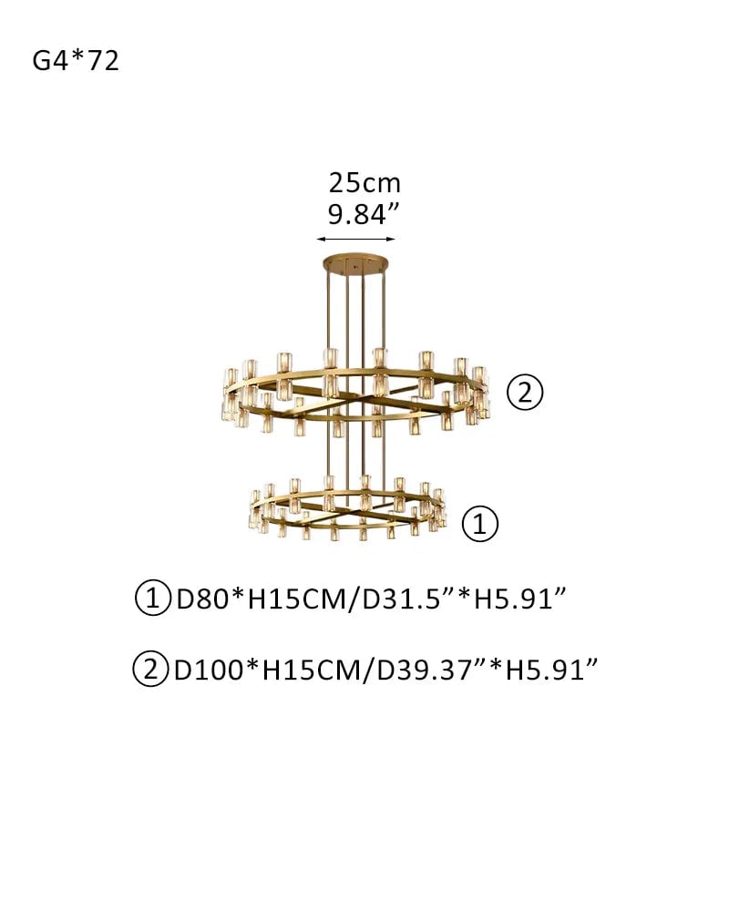 Biarritz Series Grand Chandelier | Double Tier K9 Crystal Superior K9 crystal shades with a robust solid copper frame, Lacquered Brass and Black finish for Grand Foyers, Dining Rooms, and Banquet Halls 72-light-D80+D100 D31.5"+D39.37" Brass American chandelier