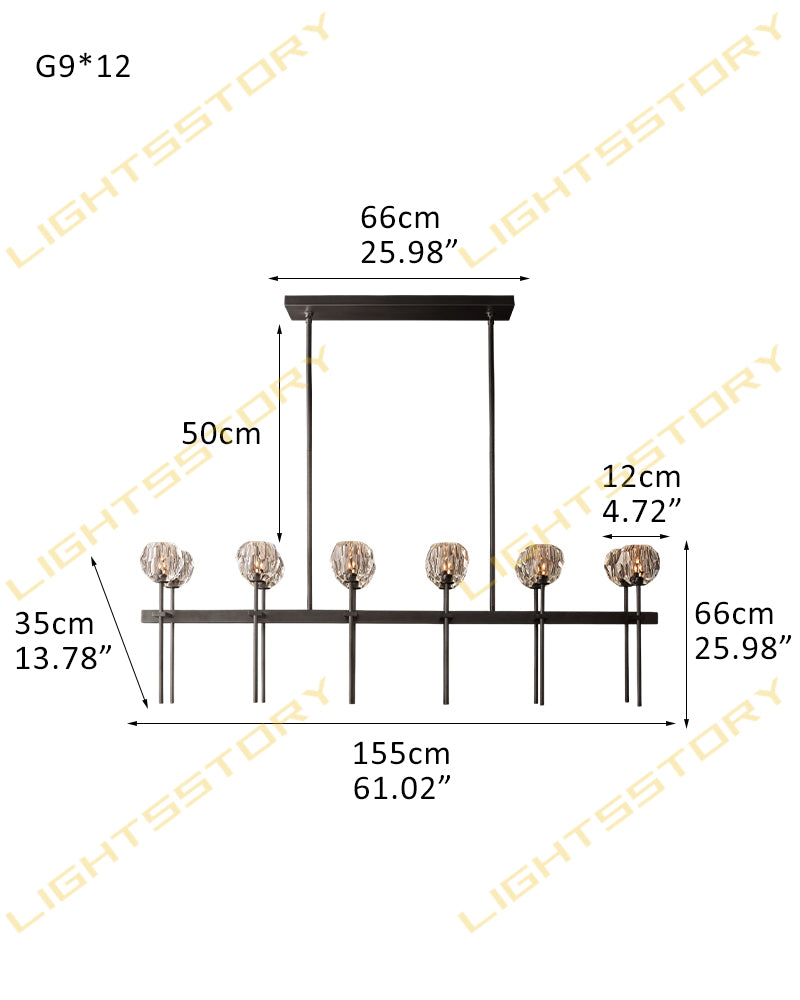 Modern Double Layer Crystal Pendant Lighting with Adjustable Cord for Dining room 12 light-W155*D35*H66CM W61"*D14"*H26" Black+Clear Crystal Modern Pendant lamp