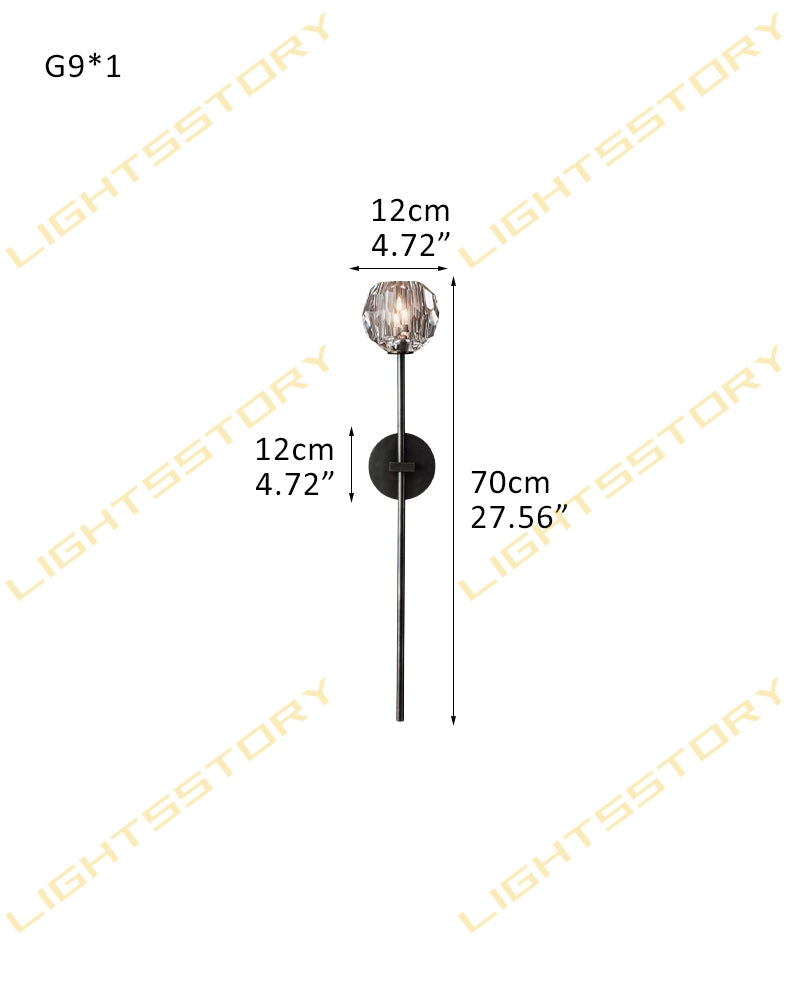 2-Light Modern Crystal Wall Lamp Black/Brass Height 2" For Bathroom 1 light-D12*H70CM D5"*H28" Black+Clear Crystal Modern Pendant lamp