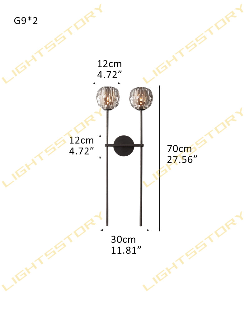 2-Light Modern Crystal Wall Lamp Black/Brass Height 2" For Bathroom 2 light-D30*H70CM D12"*H28" Black+Clear Crystal Modern Pendant lamp